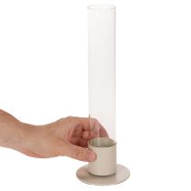 Itens Castiçal moderno para vela cônica com base e cilindro de vidro, 31 cm