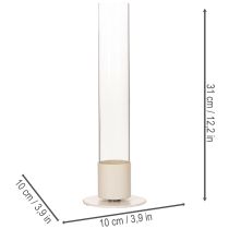 Itens Castiçal moderno para vela cônica com base e cilindro de vidro, 31 cm