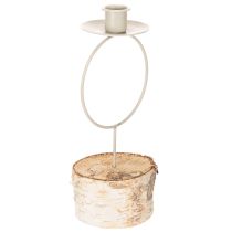 Itens Castiçal com base em madeira de bétula e anel de metal, 20 cm