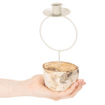 Itens Castiçal com base em madeira de bétula e anel de metal, 20 cm