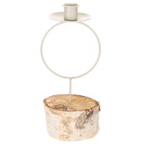 Itens Castiçal com base em madeira de bétula e anel de metal, 20 cm