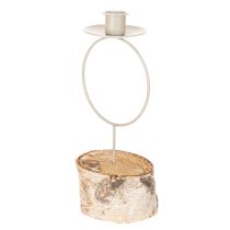 Itens Castiçal com base em madeira de bétula e anel de metal, 20 cm
