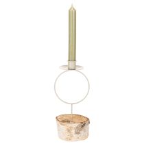 Itens Castiçal com base em madeira de bétula e anel de metal, 20 cm