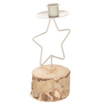 Itens Castiçal em formato de estrela com base de madeira para vela de 20 cm.