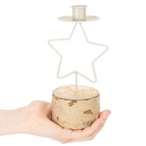 Itens Castiçal em formato de estrela com base de madeira para vela de 20 cm.