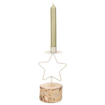 Itens Castiçal em formato de estrela com base de madeira para vela de 20 cm.