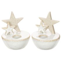 Itens Castiçais de cerâmica em formato de estrela, decoração natalina, 11 cm, 2 peças.