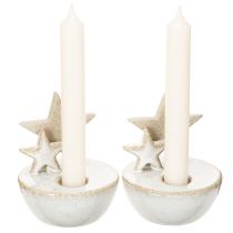 Itens Castiçais de cerâmica em formato de estrela, decoração natalina, 11 cm, 2 peças.
