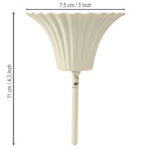 Itens Castiçal com haste em formato de flor, cor creme, 11 cm, conjunto com 4 peças