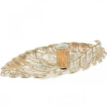 Castiçal Prato Folhagem Dourado Vintage 26x16x6cm
