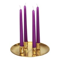 Castiçal em bastão dourado Ø2,5cm placa de vela metal Ø23cm