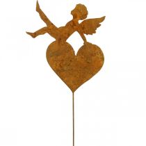 Estaca de jardim decoração de pátina de coração de anjo de natal 14,5 cm