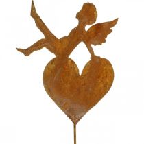 Estaca de jardim decoração de pátina de coração de anjo de natal 14,5 cm