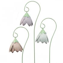 Estacas de jardim de metal decorativas flores rosa roxo branco L58cm 3 unidades