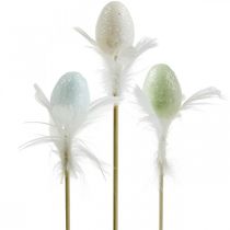 Ovos de páscoa artificiais em uma vara decoração pastel ovo com penas H4cm 18pcs