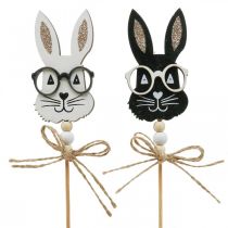 Flor plug bunny com óculos madeira glitter 4×7,5cm 12uds