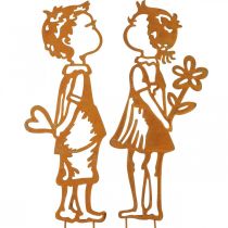 Plugues nostálgicos, menino e menina, decoração de jardim, pátina de plugue de flores L46,5cm conjunto de 2
