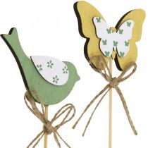 Itens Borboleta de pássaro plug, decoração de madeira, decoração de mola de plugue de planta verde, amarelo L24/25cm 12pcs