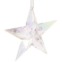 Itens Enfeites decorativos em forma de estrela, acrílico transparente iridescente, para árvore de Natal, 9 cm, 6 peças