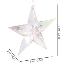 Itens Enfeites decorativos em forma de estrela, acrílico transparente iridescente, para árvore de Natal, 9 cm, 6 peças