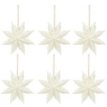 Itens Conjunto de 6 enfeites decorativos em papel branco com formato de estrela e floco de neve, Ø20cm.
