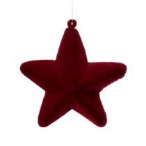 Itens Estrela flocada em vermelho escuro 10cm