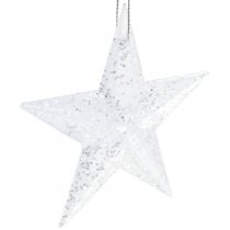 Estrela para pendurar transparente com mica 9,5 cm 12 unidades