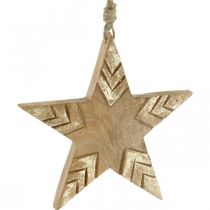 Itens Estrela de madeira de manga, estrela de madeira dourada Natal 19,5 cm 3 unidades