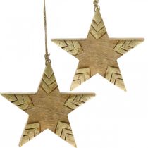 Itens Estrela de madeira de manga natural, estrela de madeira dourada grande para pendurar 25 cm 2 unidades