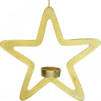 Itens Porta-velas estrela decorativa em metal para pendurar dourado 24cm