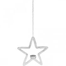 Itens Porta-velas estrela decorativa em metal para pendurar prata 24cm