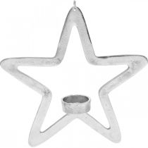 Itens Porta-velas estrela decorativa em metal para pendurar prata 24cm