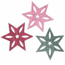 Itens Decoração espalhada estrela rosa, cinza madeira sortida 4cm 72p