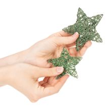 Itens Conjunto de estrelas decorativas de arame verde, dois tamanhos, 10 cm, 12 peças