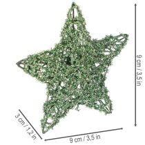 Itens Conjunto de estrelas decorativas de arame verde, dois tamanhos, 10 cm, 12 peças