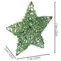 Itens Conjunto de estrelas decorativas de arame verde, dois tamanhos, 10 cm, 12 peças