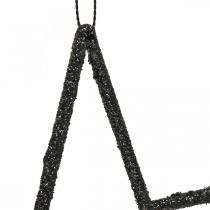 Pingente estrela de decoração de natal preto glitter 17,5 cm 9 peças