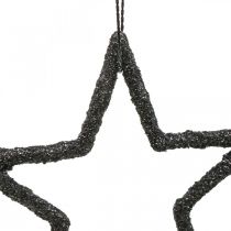Pingente de estrela de decoração de natal glitter preto 7,5cm 40p