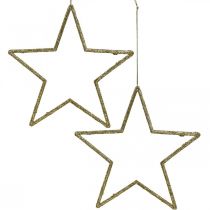Pingente de estrela de decoração de natal glitter dourado 12cm 12uds