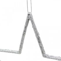 Decoração de natal estrela pingente prata glitter 17,5 cm 9 peças