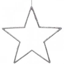 Decoração de natal estrela pingente prata glitter 17,5 cm 9 peças