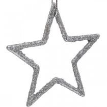 Pingente estrela de decoração de natal prata glitter 7.5cm 40p