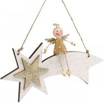Anjo na estrela cadente, decoração de Natal para pendurar, Advent White, Golden H13cm L21,5cm 2pcs