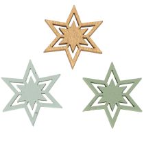 Itens Conjunto de 72 peças de enfeites de madeira em formato de estrela para decoração de mesa e artesanato, 3 cm de diâmetro.