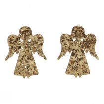 Itens Decoração dispersa de Natal anjo de madeira glitter dourado 5x3,5cm 48 peças