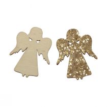 Decoração dispersa de Natal anjo de madeira glitter dourado 5x3,5cm 48 peças