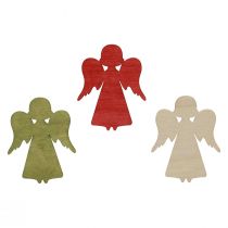 Itens Decoração dispersa de Natal anjo de madeira vermelho verde natural 5x3,5cm 48 un