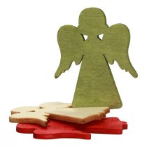 Itens Decoração dispersa anjo de madeira de natal vermelho verde natural 5x3,5cm 48p