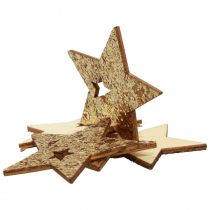 Itens Decoração dispersa estrelas de madeira de Natal natureza glitter dourado 5cm 72p