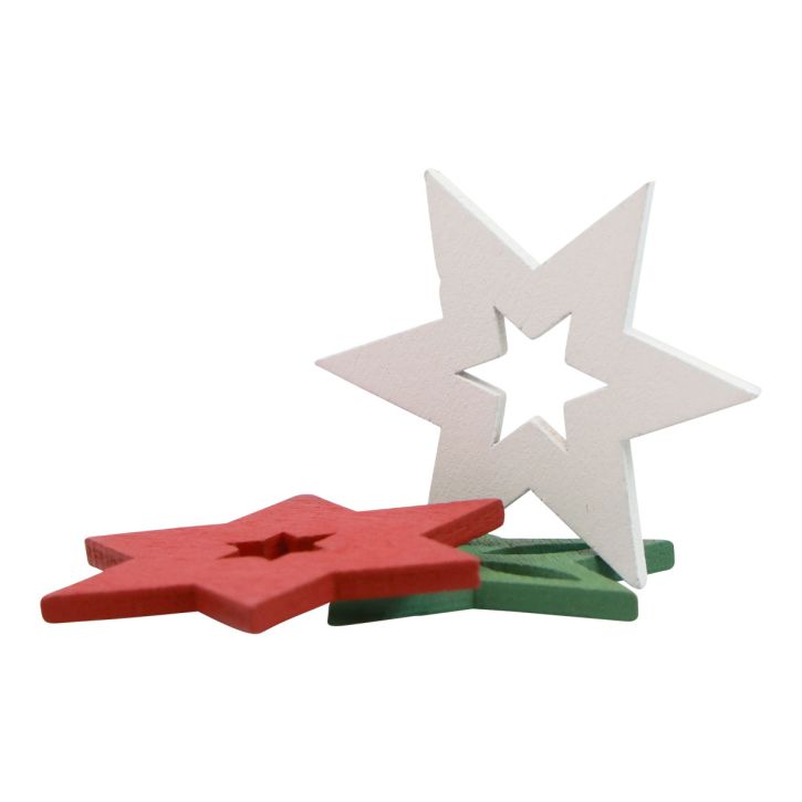 Itens Decoração dispersa estrelas de madeira de Natal vermelho/branco/verde Ø3,5cm 72 unidades